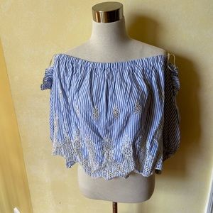 Blue and White Nautical Stripped Embellished Top